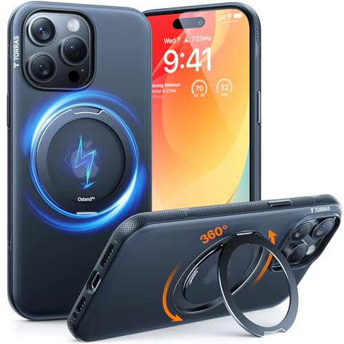 TORRAS 360° Ostand O3 Fitness für iPhone 15 Pro Hülle für MagSafe [Flexibler Ständer & Nr.1 Magnetkraft & Zertifiziert Militärischer Schutz] Hülle iPhone 15 Pro Case Schwarz