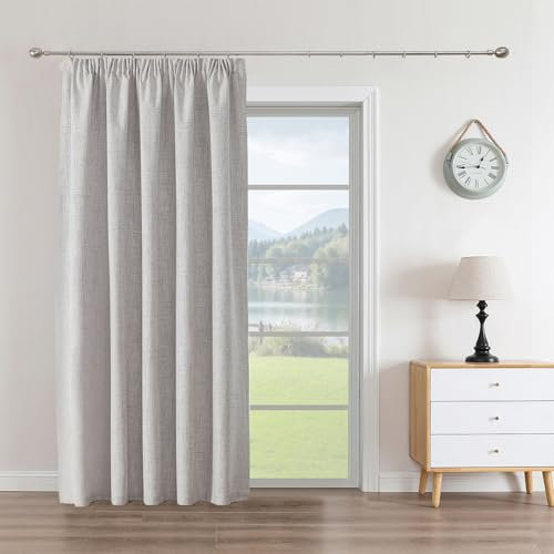 Joydeco 100% Verdunkelungsvorhänge Leinen Gardinen mit Kräuselband Thermovorhang Kälteschutz Blickdicht Schallschutz Ideal für Wohnzimmer, passt zu Schienensystemen Weiß 1 Stück