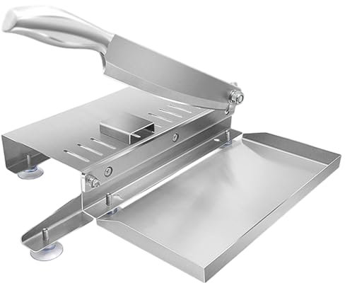 Muzrunq Cortador de Huesos, cortadora de Carne Manual de Acero Inoxidable con Escala y Bandeja de Alimentos, Cortador de Carne Que Salva el Parto con Mango sin Deslizamiento y Taza de succión.