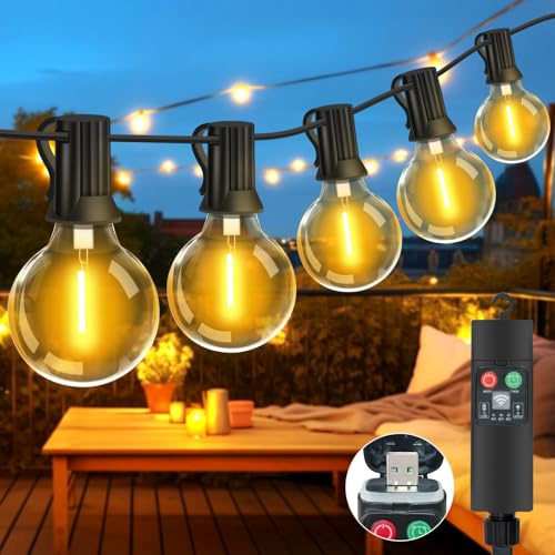SonPen Lichterkette Außen Strom, 6M 10LED USB Aufladbare G40 Glühbirnen Lichterkette Außen Batterie Timer, 8 Modi IP65 Wasserdicht Outdoor Lichterketten für Balkon, Party, Pavillon, Terrasse