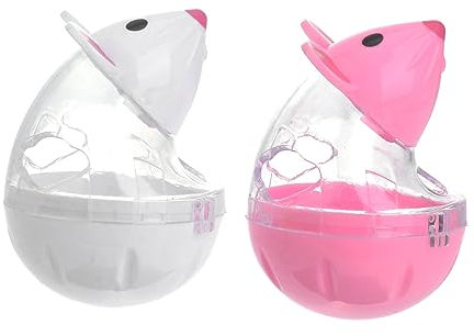 UPKOCH 2Pcs Interactive Cat Feeder Automatic Food Dispenser Mouse Shape Design Safe for Fun Feeding Engaging Rolling Activity for Cats White Red