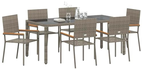vidaXL Garden Dining Set 7 pcs Grey 190 x 90 x 75 cm Poly Rattan, Garden and Terrace, Modern Outdoor Dining Set, Contemporary Patio Table and Chairs, Wicker Lounge Furniture, Alfresco Collection