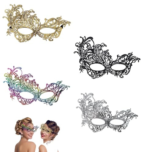 Venezianische Maske Damen,4 Stück Spitze Maskenball,Halloween Masken Damen Kostüm,Schwarz Sexy Lace Augenmaske Masquerade Mask,Spitzenmaske für Frauen,Black Maskerade für Halloween Karneval Ball Party