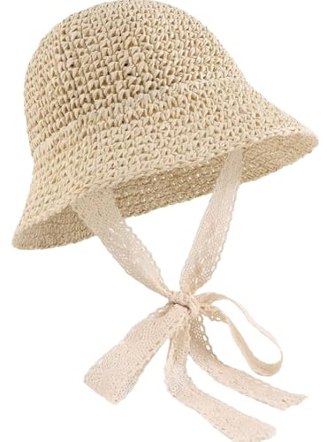 Aiyomimo Strohhut- Weicher Faltbarer Baby Sonnenhut für Mädchen, Atmungsaktive Kappe für Sommer Strand Outdoor Spielen (DE/NL/SE/PL, Alter, 1 Jahr, 2 Jahre, Beige)