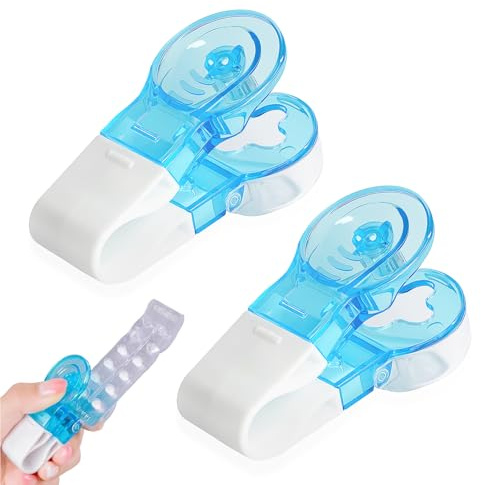 2 Stück Tablettenausdrücker,Tablettenteiler für Kleine Tabletten Ausdrücken Hilfe,Tablettenschneider,Pill Cutter,Pillenteiler,Tragbarer Pillenschneider,Schluckhilfe Tabletten,Medikamententeiler
