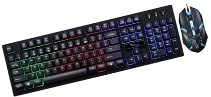 Ensemble Clavier et Souris de Jeu Filaire USB Lumineux 104 Touches | Plastique Noir, Touche 4 Commandes, Design sans Conflit, Usage Bureau et Maison, Lot 1