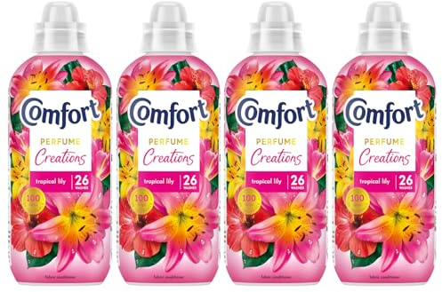 Comfort Tropical Lily Fabric Conditioner 780ml 26 Wash Floral Laundry Softener with Long Lasting Fresh Fragrance for Clothes, Towels & Bedding (Pack of 4)