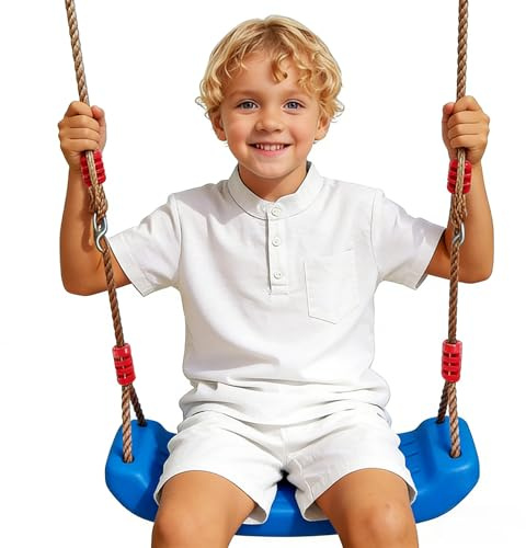 DRM Hard Plastic Swing Seat, Non Slip Tree Swing Set with Adjustable weatherproof Rope, Heavy Duty Playground Swing Set Accessories for Kid Indoor Outdoor Backyard (Blue)