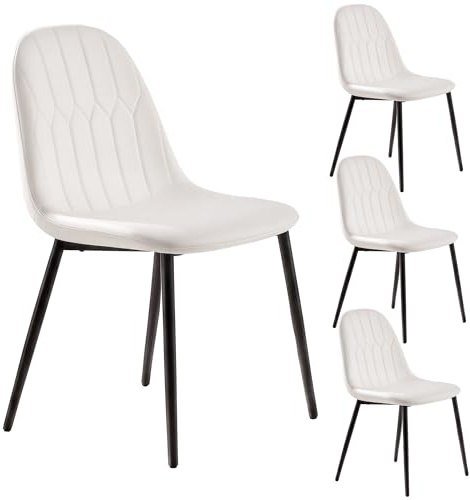 YOUDENOVA Esszimmerstühle 4er-Set, Samtbezug, Geeignet für Wohn Esszimmer und Küchen, Ergonomische Stühle mit Rückenlehne, stabile Metallbeine, 130 kg Tragkraft, Cremeweiß