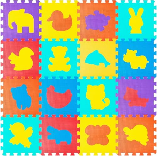 Facarler Baby Spielmatte 16 Teile (120x120 cm) – Sichere & Lernfördernde Eva-Schaumstoffmatte | Tiermotive | rutschfest | Wasserfest | Für Zuhause & Kita (Tierdesign)