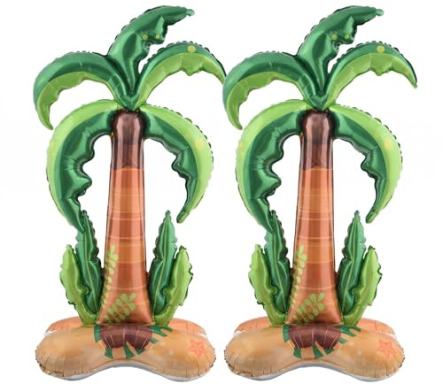 SINJAETRQ 2 Pcs Foil Palm Trees, Inflatable Party Decor | Thick foil holds air for 2 days, sets up in 2 mins with pump, for luau, beach, pool, birthday parties, indoor or yard