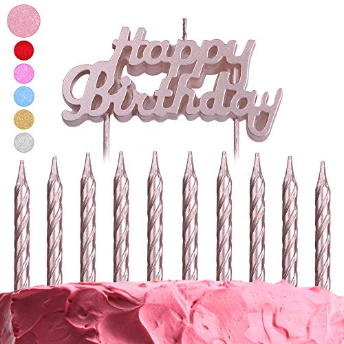 GET FRESH Rose Gold Birthday Cake Candles Set 10-Pack Spiral Elegant Bday and Letter Decoration Unique Pink
