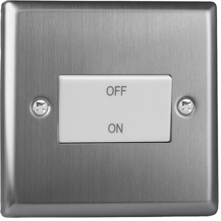 Varilight Fan Isolator Switch - Classic Brushed Steel With White Rocker, XTFIW