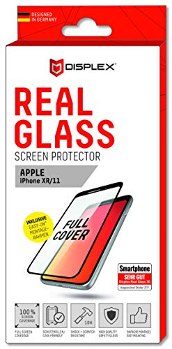 Displex Full Cover Schutzglas (10H) für Apple iPhone XR/11, Eco-Montagerahmen, volle Displayabdeckung, Tempered Glas, kratzer-resistente Schutzfolie, hüllenfreundlich