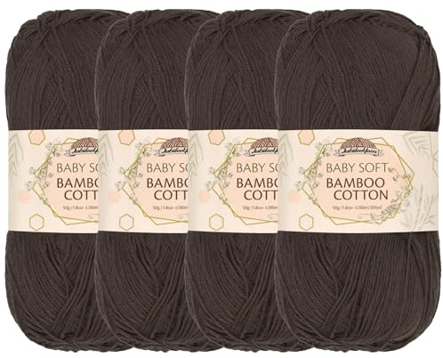 JubileeYarn Baby Soft Bamboo Cotton Yarn - 50g/Skein - Dark Brown - 4 Skeins