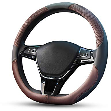 Ergocar Sport D-Form Auto Lenkradbezug Rutschfester Auto Lenkradschutz D-Typ Atmungsaktiv Mikrofaser PU Leder für Durchmesser 38cm (15 ) (Braun)