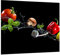 TMK I Protection anti-éclaboussures en verre trempé 65 x 60 cm – Verre décoratif avec ruban adhésif – Panneau arrière en verre pour cuisine, noir et légumes