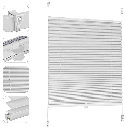Sekey Plissee ohne Bohren Verdunkelung, Fenster Plissee Klemmfix Jalousie 100 cm breit, Verspannt Blickdicht Sonnenschutz Fensterollo, 100x120cm, Weiß