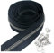 #5 Silberne Metallic-Nylon-Spulen-Reißverschlüsse Meterware Bulk 10 Yards dunkelblaues Klebeband mit 25 Stück silbernen Schiebern für DIY Nähen Schneider Handwerk Tasche Leekayer (Dunkel blau)