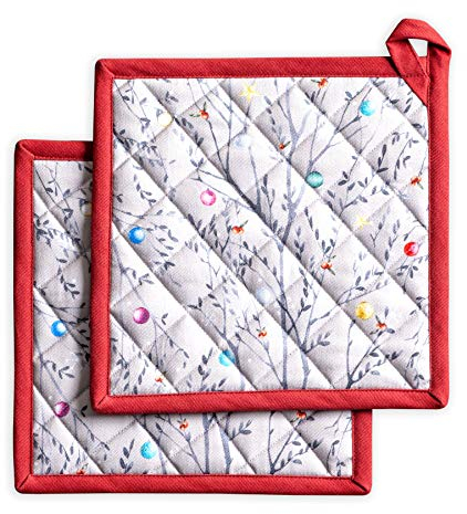 Maison d 'Hermine Fairy Christmas Set di 2 presine in cotone 100% per barbecue, microonde, Natale del Ringraziamento, (20cm x 20cm)