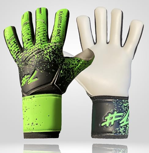 #1 Hashtagone Torwarthandschuhe, Fußballhandschuhe √ Herren & Erwachsene Kinder und 4mm Profi Grip - Diverse Größe und Farben (Grün Schwarz, 8)