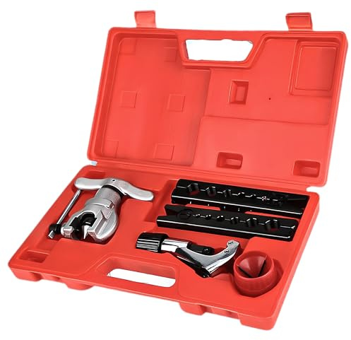 Kit Cartellatrice Flangiatubo a Frizione 5pz Svasatura Idraulica 6-19mm 1/4-3/4 Tagliatubi e Alesatore Svasatore Idraulico in Valigetta per Condizionatori Tubi Rame Professionale