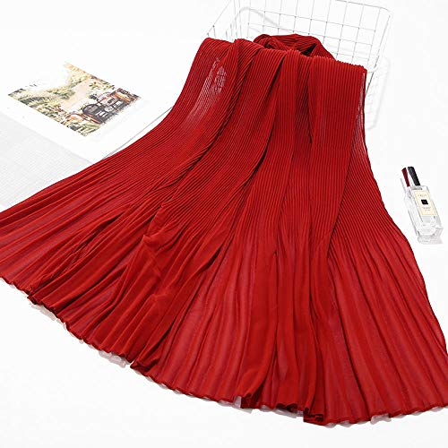 Schal Damen Perlen Chiffon Faltenrock Mit Turban Für Damen High-End-Mode Turban Seide Schal-2 Rost Rot_85 * 180Cm