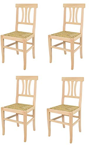 t m c s Tommychairs - Set 4 chaises Artemisia pour Cuisine, Bar et Salle à Manger, Robuste Structure en Bois de hêtre Poli, Non traité, 100% Naturel et Assise en Paille
