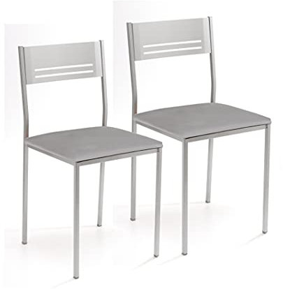 ASTIMESA Dos Sillas de Cocina Metálica Asiento Cuadrado Polipiel Gris