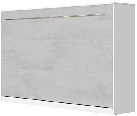 SMARTBett Standard 90x200 120x200 140x200 160x200 | Schrankbett, Wandbett, Wandklappbett fürs Gästezimmer, Büro, Wohnzimmer, Schlafzimmer Weiss/Beton 120 Horizontal