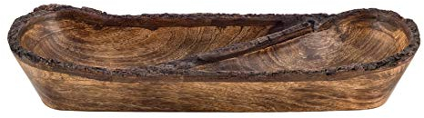 Divit Shilp Vassoio in Legno Naturale, Ciotola per Insalata, Verdure e Frutta, Vassoio Grande e Profondo per la Famiglia, le Feste. (Bark Edge Divided Tray-NEW)