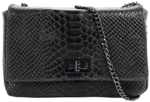 Cluty Umhängetasche echt Leder Damen | Made in Italy | Kroko-Look Crossbody | Party Clutch mit Drehverschluss | 021221