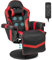 COSTWAY Massage Gaming Chair, Height Adjustable Swivel Racing Video Gaming Recliner with Retractable Footrest, Headrest and Cup Holder, Ergonomic High Back PU Leather Executive Desk Chair (Red)