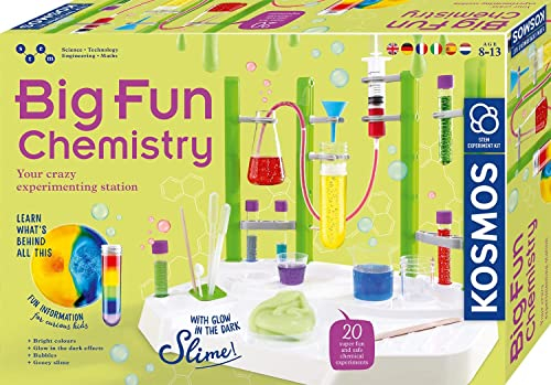 KOSMOS Big Fun Chemistry - La estación química Loca, Caja de experimentos, Laboratorio para niños a Partir de 8 años, Limo glibbriger, fluidos burbujeantes, Colores cambiantes, Instrucciones