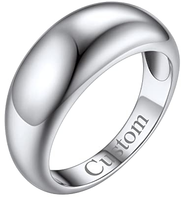 FOCALOOK personalisiert Dom Ring Ehering Verlobungsring Trauring Edelstahl Croissant Ring Statement Ring Antragsring Partnerring Modeschmuck für Mutter Großmutter Größe 57 (18.1)