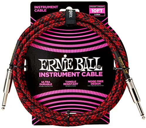 Ernie Ball, Cavo intrecciato per strumenti, Jack dritto/dritto, 3,05 m, Rosso/Nero
