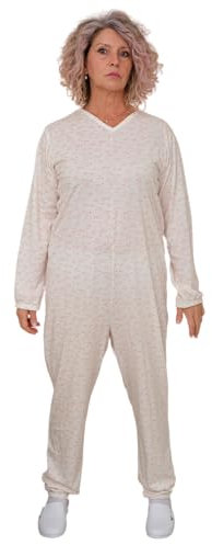 FERRUCCI COMFORT Pyjama sanitaire à fermeture éclair arrière à manches longues en coton pour femme - 9012, Blanc, XXL