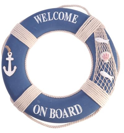 Amosfun 50cm Decorative Life Ring, Welcome on Board Fake Lifebuoy Ornament, Nautical Party Wall Decoration, Mediterranean Accessory for Bathroom, Bar, Bedroom