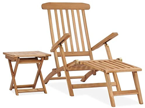 INLIFE Garten-Liegestuhl mit Fußstütze und Tisch Massivholz Teak