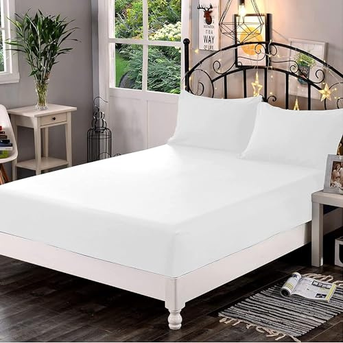 Night Zone Fitted Sheet 400 Thread Count 100% Egyptian Cotton Extra Deep 40cm Sateen Hotel Quality Bedding Fitted Sheet (White, Super King)