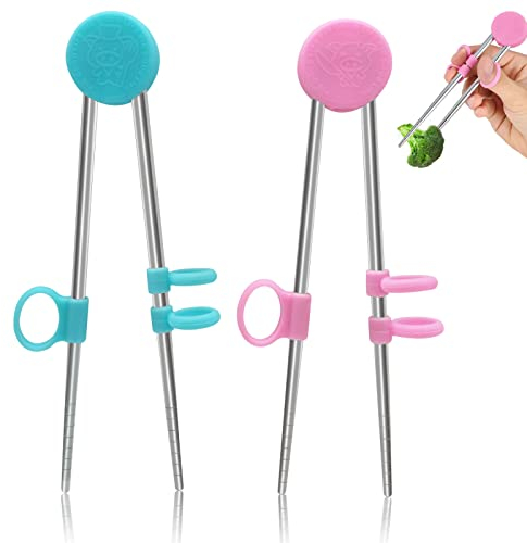 BLMHTWO Lot de 2 paires de baguettes d'entraînement réutilisables en métal avec baguettes amovibles en silicone pour enfants adultes débutants