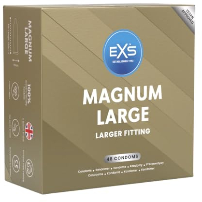 EXS | Magnum-Kondome | Mit Naturlatex und Silikon-Gleitgel | Große Größe | Vegan | 48er-Pack