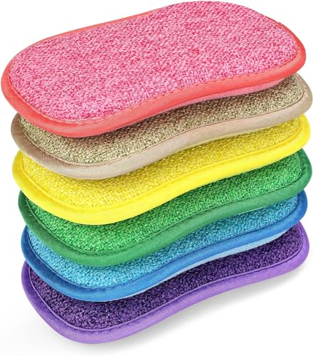 Surfela 6 Stück Spülschwamm Groß Putzschwamm Küchenschwamm Waschbar, 15×9×2cm Schwämme Küche, Spülschwamm Nachhaltig Mikrofaser Doppelseitenschwämme Topfreiniger für Geschirr, Küche, Bad, Glas