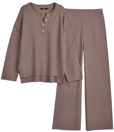 LILLUSORY Mode Kleider 2 Stück Oversize Slouchy 2022 Winter Koordinierte Wohnzimmer Set Bequeme Strickpullover Home Pullover Set