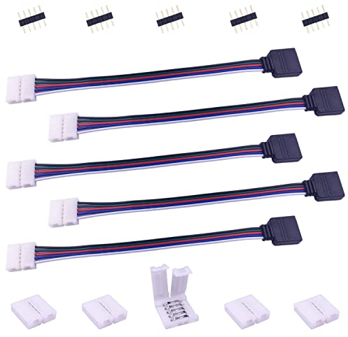 LITAELEK LED Strip Verbinder 5 polig für 10mm Breite SMD 5050 RGBW LED Streifen Eckverbinder LED Band Schnellverbinder LED Stecker Adapter LED Stripe Verlängerung LED Controller Anschlusskabel- 17cm