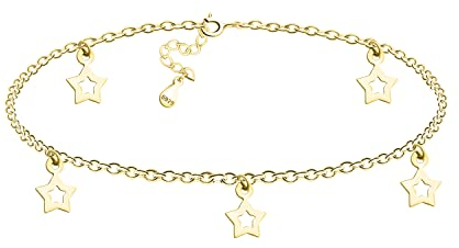 Sofia Milani - Bracelet de Cheville pour Femme en Argent 925 - Plaqué Or - avec Pendentif en Forme d'Étoile - A0008