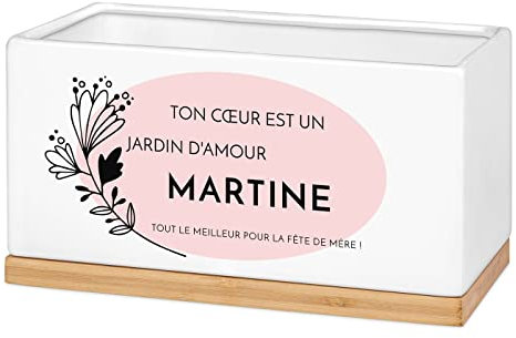 Maverton Pot de Fleur Personnalisable - Jardinière en céramique + Soucoupe en Bambou - décoration Maison - pour Femme - Accessoire pour Maman - Pot Plantes avec Impression - Fete des Meres
