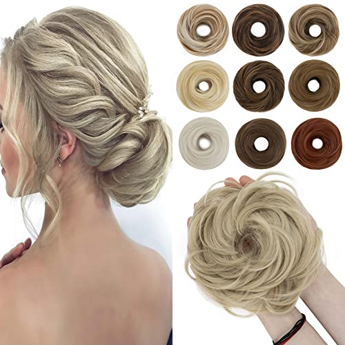 SEGO Haarteil mit Gummiband 55G Dutt Haarteile Haargummi mit Haaren Haarverlängerung Hochsteckfrisuren Messy Bun für Mädchen Mittelblond mix Blond