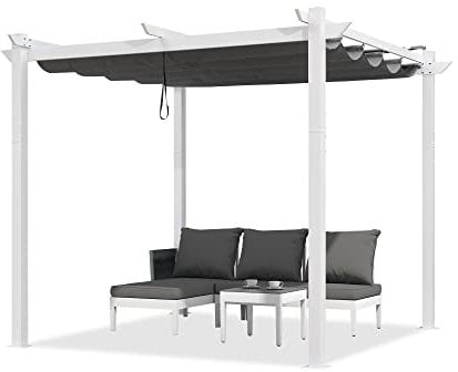 PURPLE LEAF 3 X 3 M Metal Pergola with White Frame, Retractable Roof, Large Garden Pergola for BBQ, Outdoor and Patio, Grey