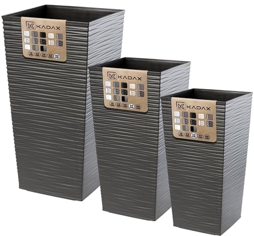 KADAX Set di 3 vasi alti per piante, Grafite, H 57,5/68 / 75,5 cm – vaso grande per piante, fioriera da giardino o terrazzo